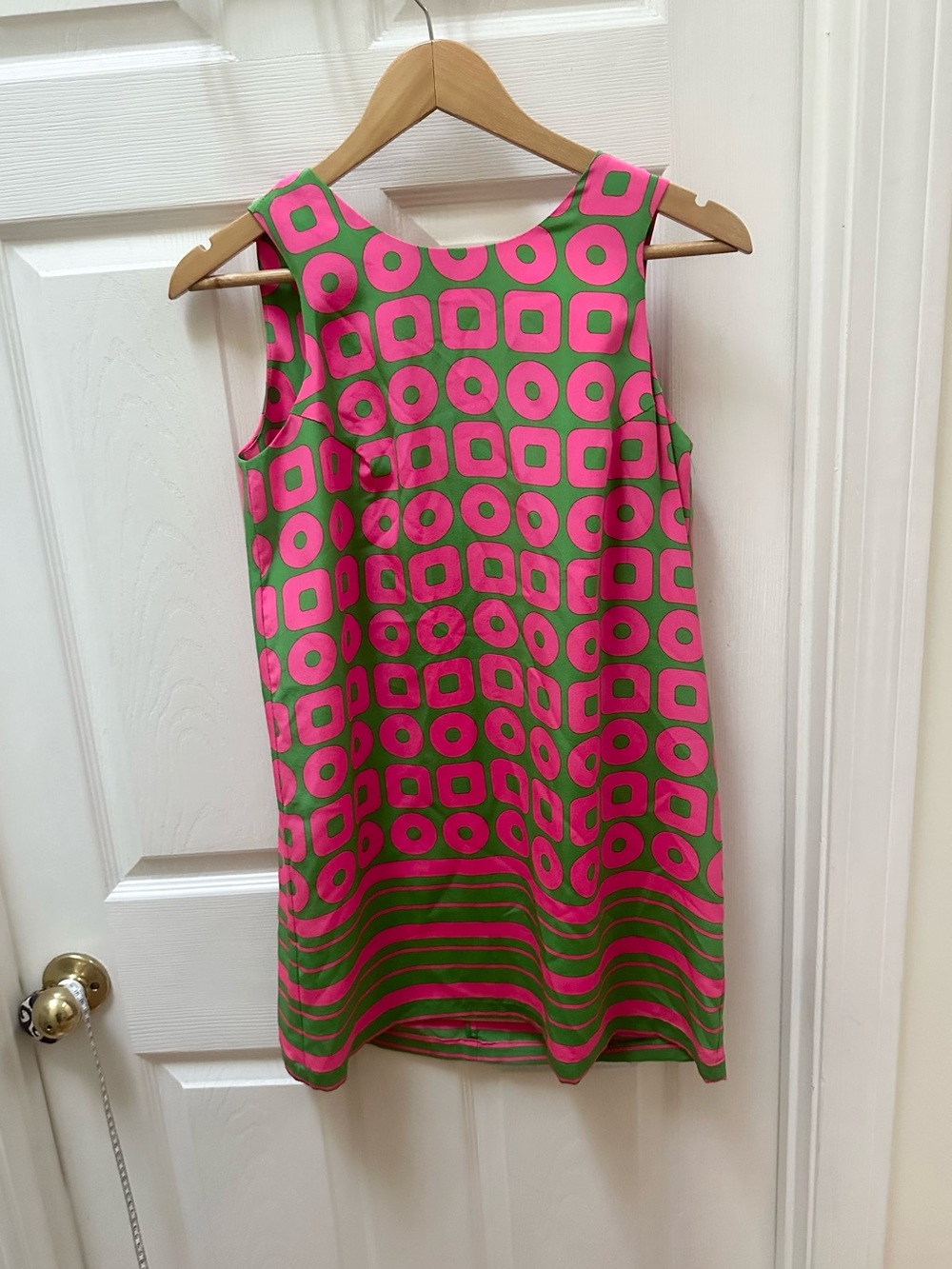Amanda Uprichard silk Sleeveless Pink Green Geometric Shift Dress p XS